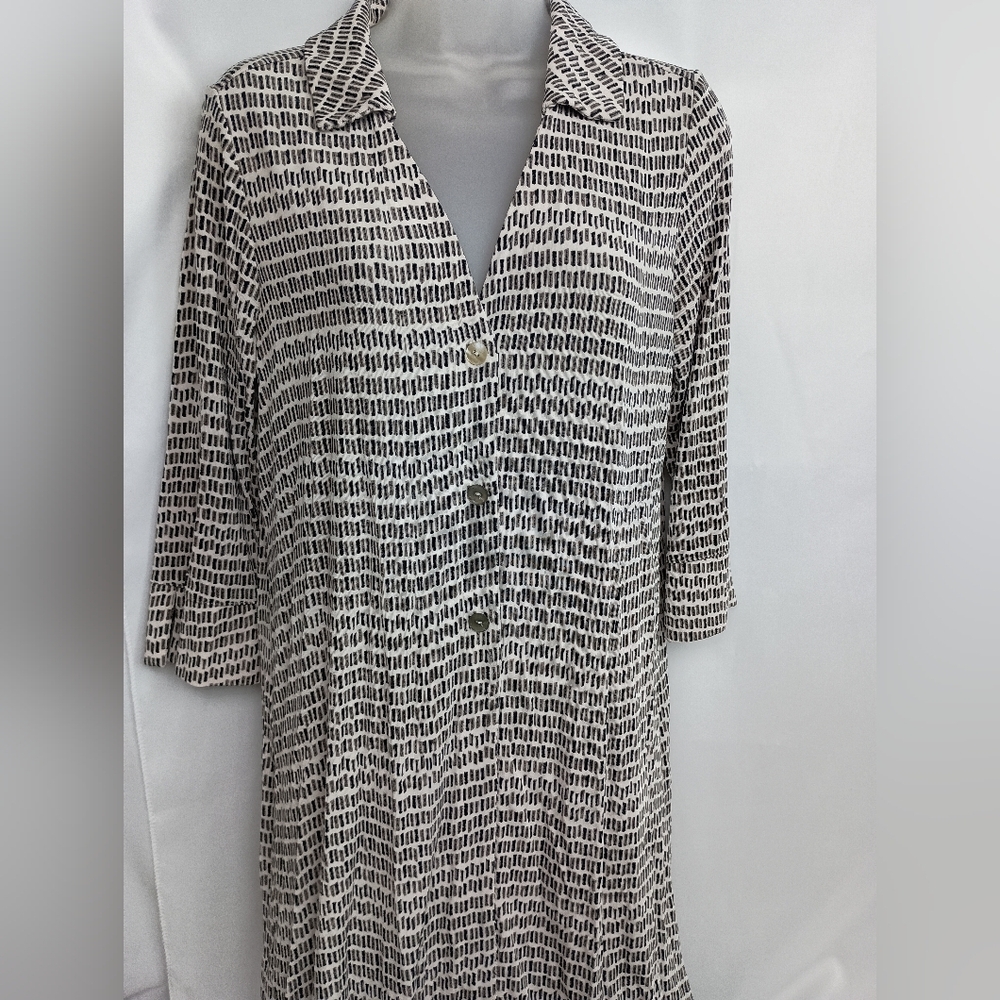 CHICOS Black White Western Aztec Long Cardigan Duster-(#1,106)